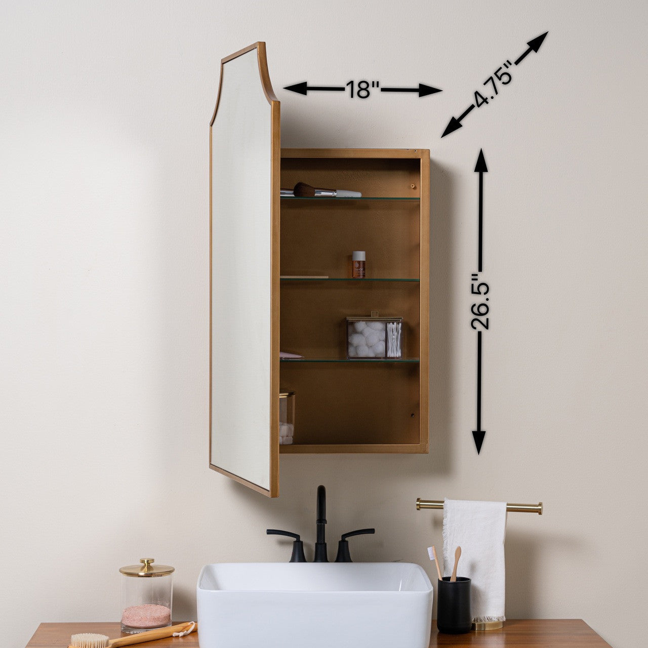 Simone Gold Medicine Cabinet - Recess Mount